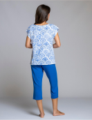 Pijama feminino de mangas caídas e calca pirata